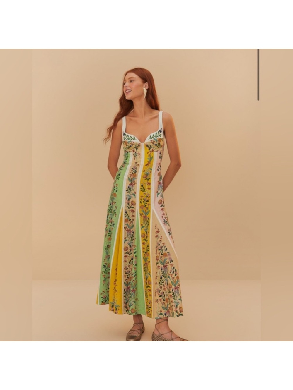NWT FARM Rio Delicate Floral Stripes Lenzing Evovero Euroflax Maxi Dress 🌺